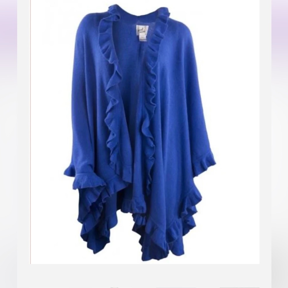 Elegant Blue Ruffled Poncho